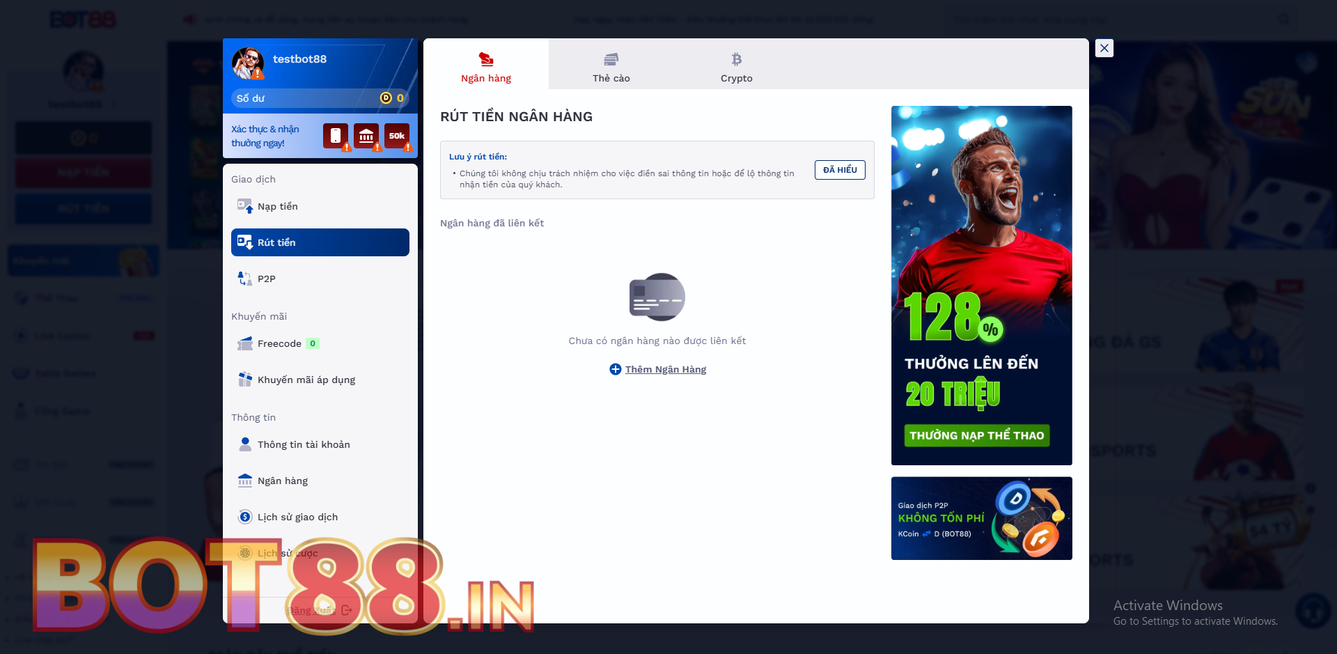 Cách thức rút tiền BOT88 đơn giản, xử lý siêu tốc